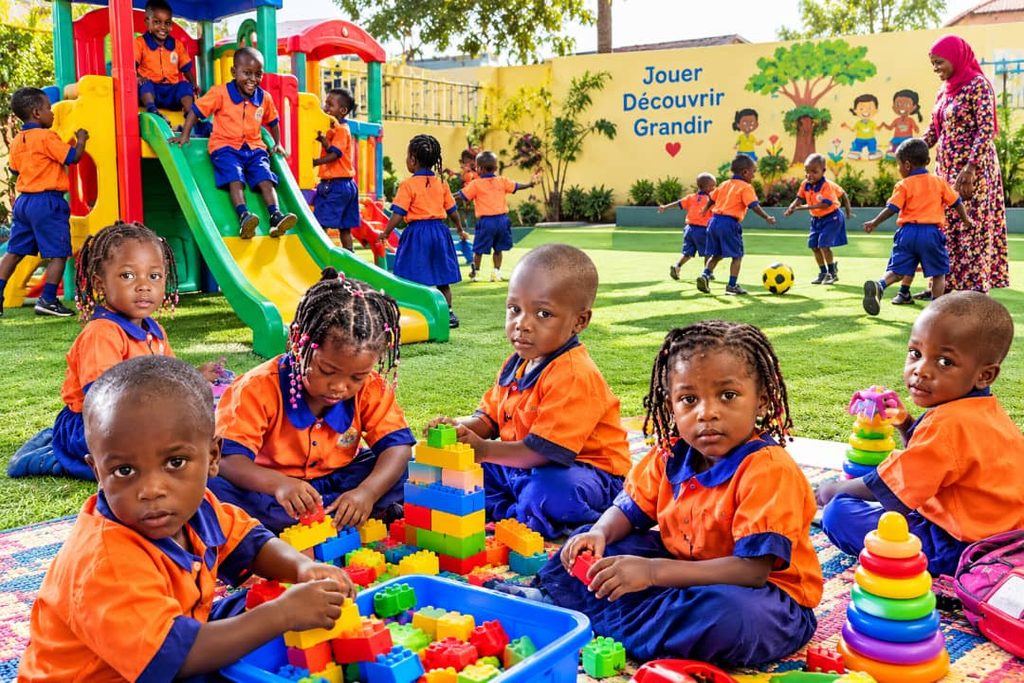 Enfants dans l'espace de jeux du préscolaire.